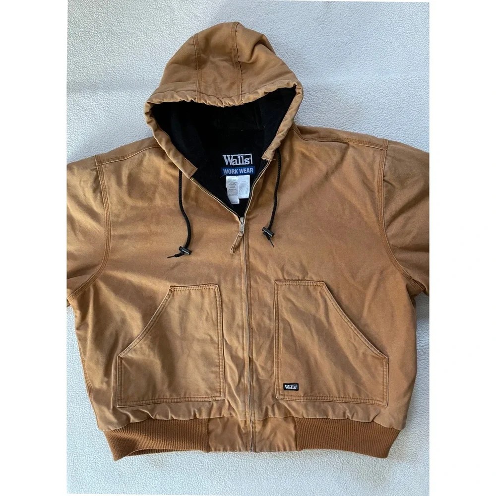 Walls Mens 2X-Large Regular Work Jacket Brown Canvas Hooded Bomber W35203M BW